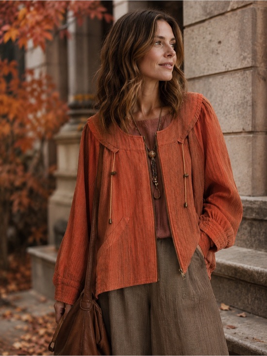 Kello Jackets & Blazers - KELLO SCANDINAVIA ORANGE RUST HUES OF FALL ELEVATED CAMPFIRE LINEN JACKET US 12
